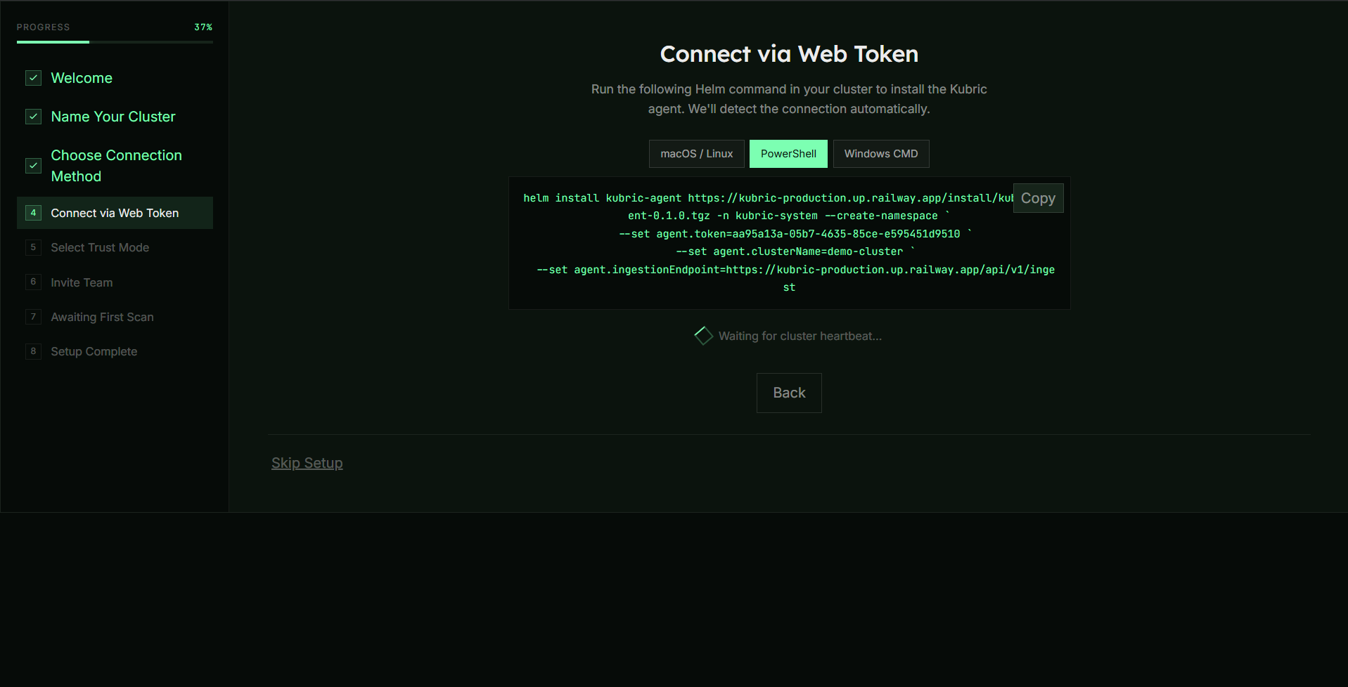 Onboarding wizard — awaiting first scan / setup complete